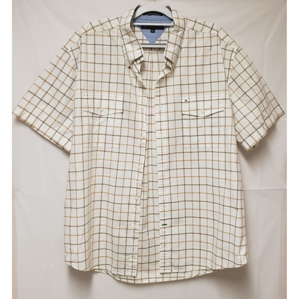 Tommy Hilfiger Mens Checkered Button Down Short Sleeve Shirt Office City XL NWOT